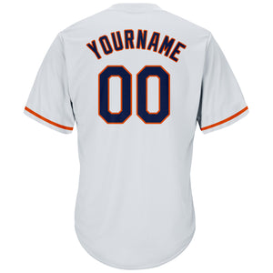 Custom White Navy-Orange Authentic Throwback Rib-Knit Baseball Jersey Shirt