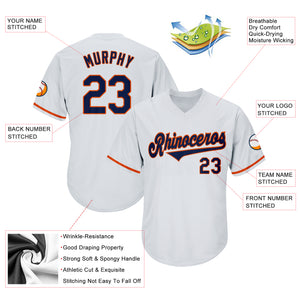 Custom White Navy-Orange Authentic Throwback Rib-Knit Baseball Jersey Shirt