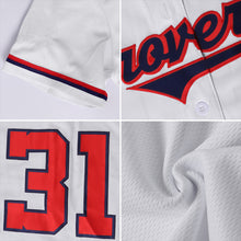 Load image into Gallery viewer, Custom White Navy-Gold Authentic Baseball Jersey
