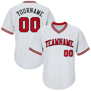 Custom White Red-Black Authentic Throwback Rib-Knit Baseball Jersey Shirt