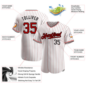 Custom White Red Pinstripe Red-Black Authentic Baseball Jersey