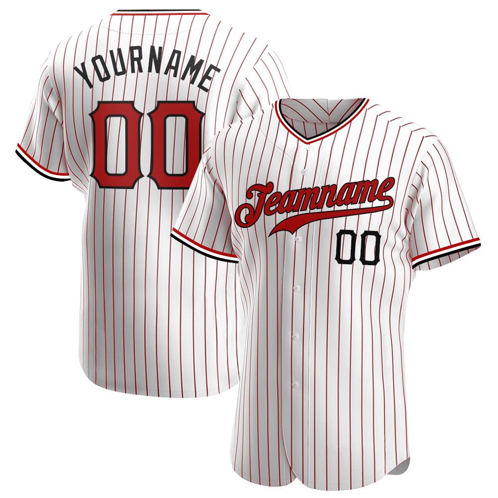 Custom White Red Pinstripe Red-Black Authentic Baseball Jersey