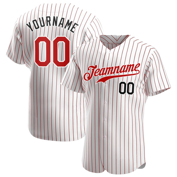 Custom Gray White Pinstripe Red Authentic Baseball Jersey