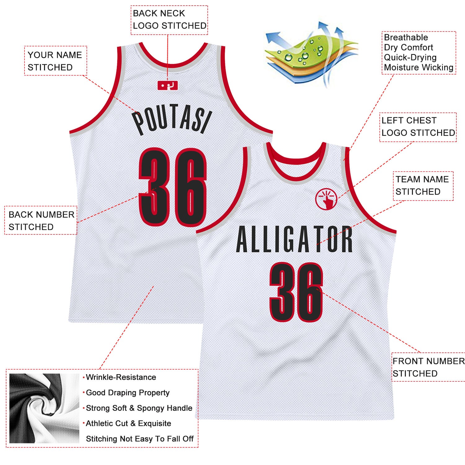 Custom White Red-Black Authentic Throwback Basketball Jersey