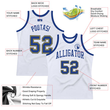 Custom White Royal-Gold Authentic Throwback Basketball Jersey