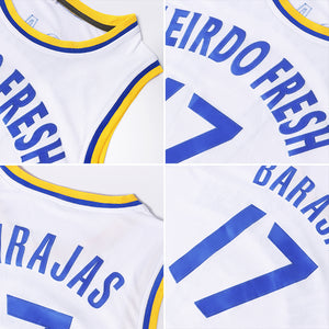 Custom White Royal-Gold Authentic Throwback Basketball Jersey