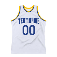 Load image into Gallery viewer, Custom White Royal-Gold Authentic Throwback Basketball Jersey
