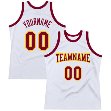 Custom White Maroon-Gold Authentic Throwback Basketball Jersey