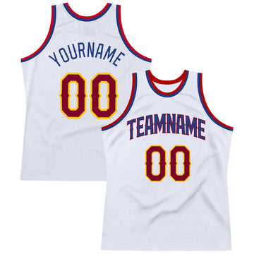 Custom White Maroon-Royal Authentic Throwback Basketball Jersey