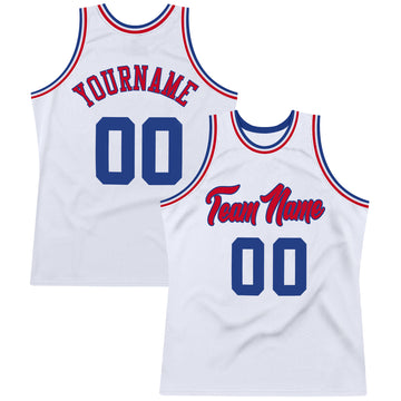 Custom White Royal-Red Authentic Throwback Basketball Jersey