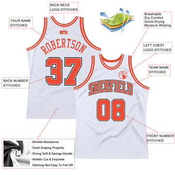 Custom White Orange-Gray Authentic Throwback Basketball Jersey