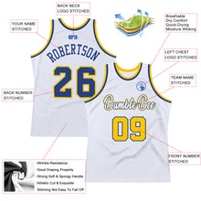 Load image into Gallery viewer, Custom White Royal-Gold Authentic Throwback Basketball Jersey
