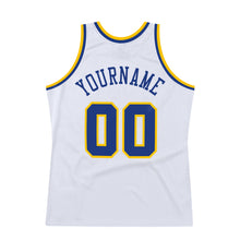 Load image into Gallery viewer, Custom White Royal-Gold Authentic Throwback Basketball Jersey
