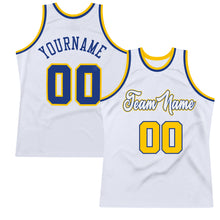 Load image into Gallery viewer, Custom White Royal-Gold Authentic Throwback Basketball Jersey
