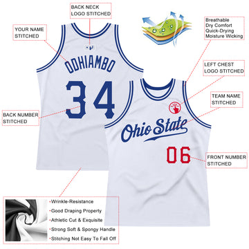 Custom White Royal-Red Authentic Throwback Basketball Jersey