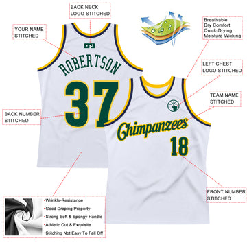 Custom White Hunter Green-Gold Authentic Throwback Basketball Jersey