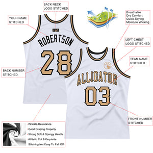 Custom White Old Gold-Black Authentic Throwback Basketball Jersey