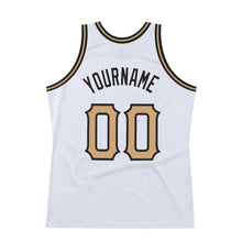 Load image into Gallery viewer, Custom White Old Gold-Black Authentic Throwback Basketball Jersey
