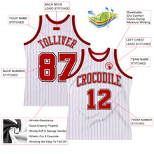 Load image into Gallery viewer, Custom White Red Pinstripe Red-Black Authentic Throwback Basketball Jersey
