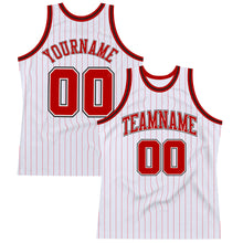 Load image into Gallery viewer, Custom White Red Pinstripe Red-Black Authentic Throwback Basketball Jersey
