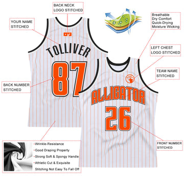 Custom White Orange Pinstripe Orange-Black Authentic Throwback Basketball Jersey