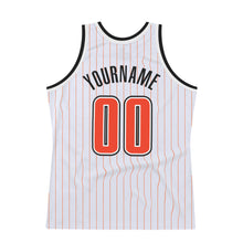 Load image into Gallery viewer, Custom White Orange Pinstripe Orange-Black Authentic Throwback Basketball Jersey
