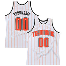 Load image into Gallery viewer, Custom White Orange Pinstripe Orange-Black Authentic Throwback Basketball Jersey
