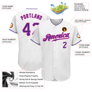 Custom White Purple-Pink Authentic Baseball Jersey