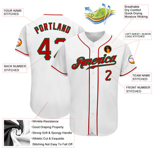 Custom White Red-Kelly Green Authentic Baseball Jersey